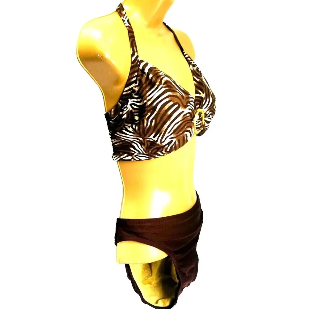 Bikini Set Coco Reef Top 36D 38D Zebra Athena Bottom 10 Swimwear Brown Animal - Picture 3 of 12